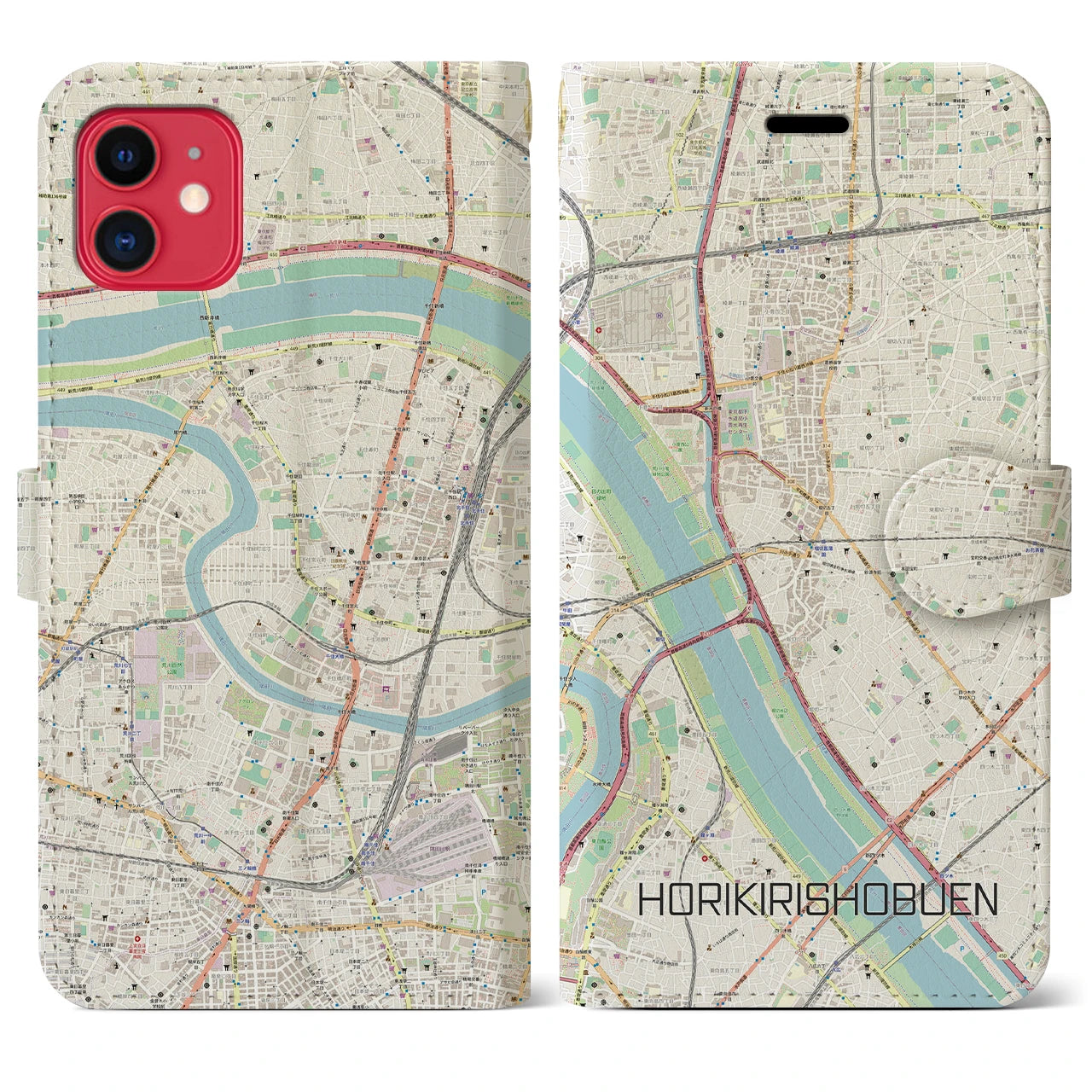 【堀切菖蒲園(東京都)】地図柄iPhoneケース(手帳タイプ)ナチュラル・iPhone 11 用