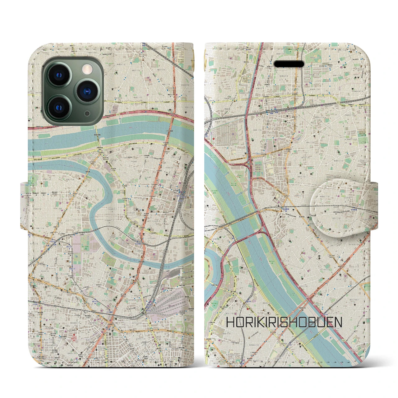 【堀切菖蒲園(東京都)】地図柄iPhoneケース(手帳タイプ)ナチュラル・iPhone 11 Pro 用