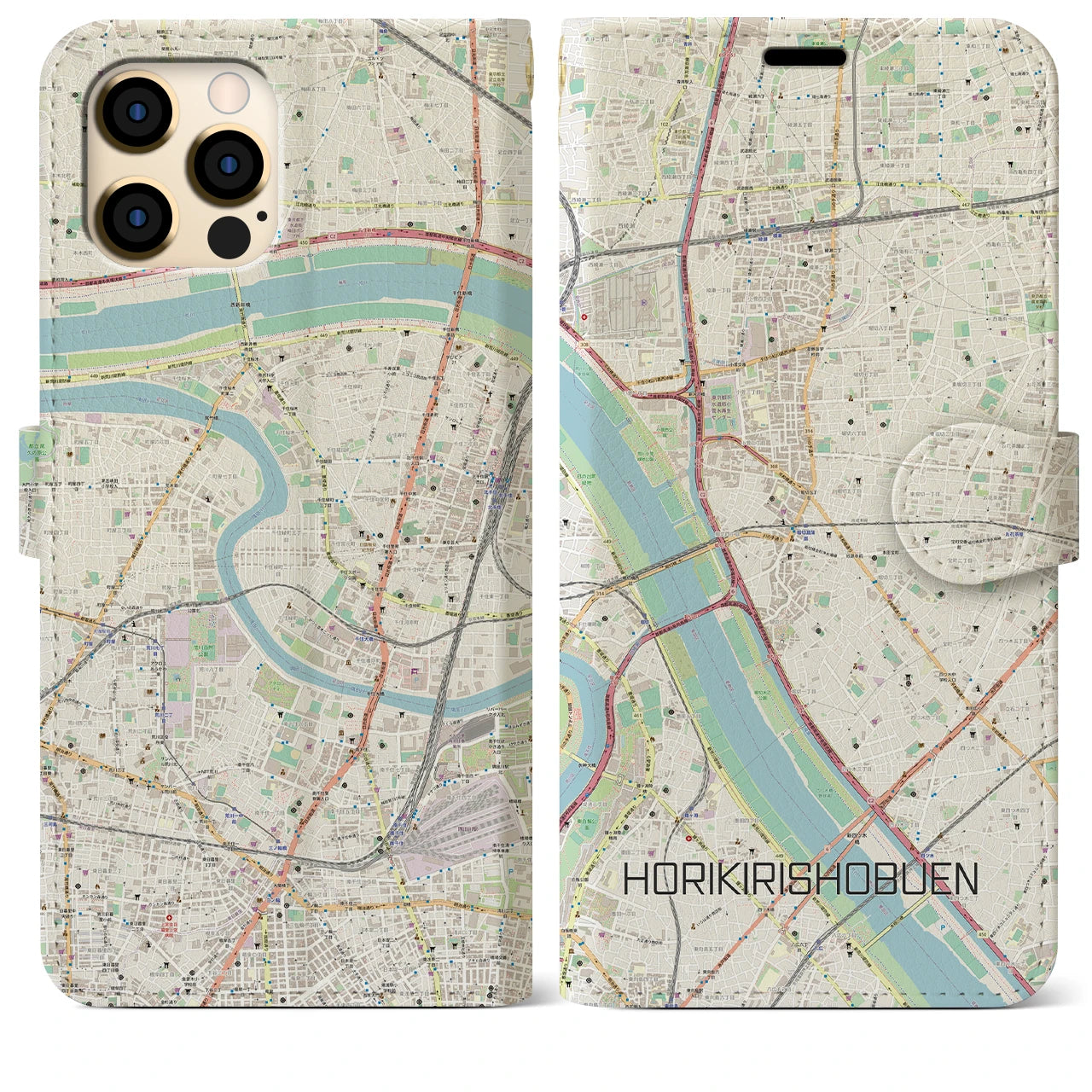 【堀切菖蒲園(東京都)】地図柄iPhoneケース(手帳タイプ)ナチュラル・iPhone 12 Pro Max 用