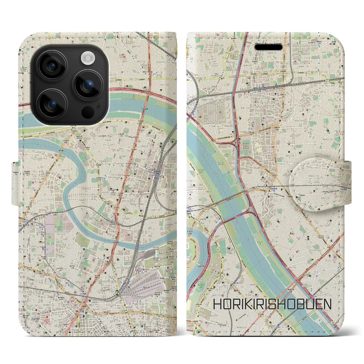 【堀切菖蒲園(東京都)】地図柄iPhoneケース(手帳タイプ)ナチュラル・iPhone 16 用