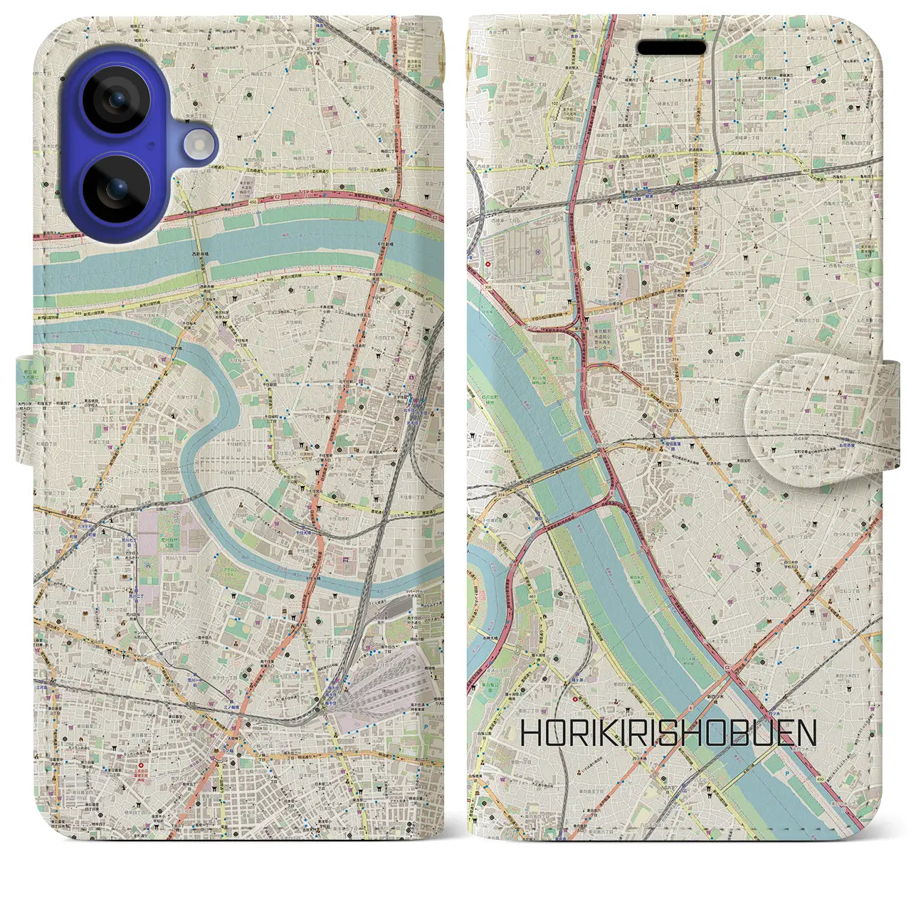 【堀切菖蒲園(東京都)】地図柄iPhoneケース(手帳タイプ)ナチュラル・iPhone 16 Pro Max 用