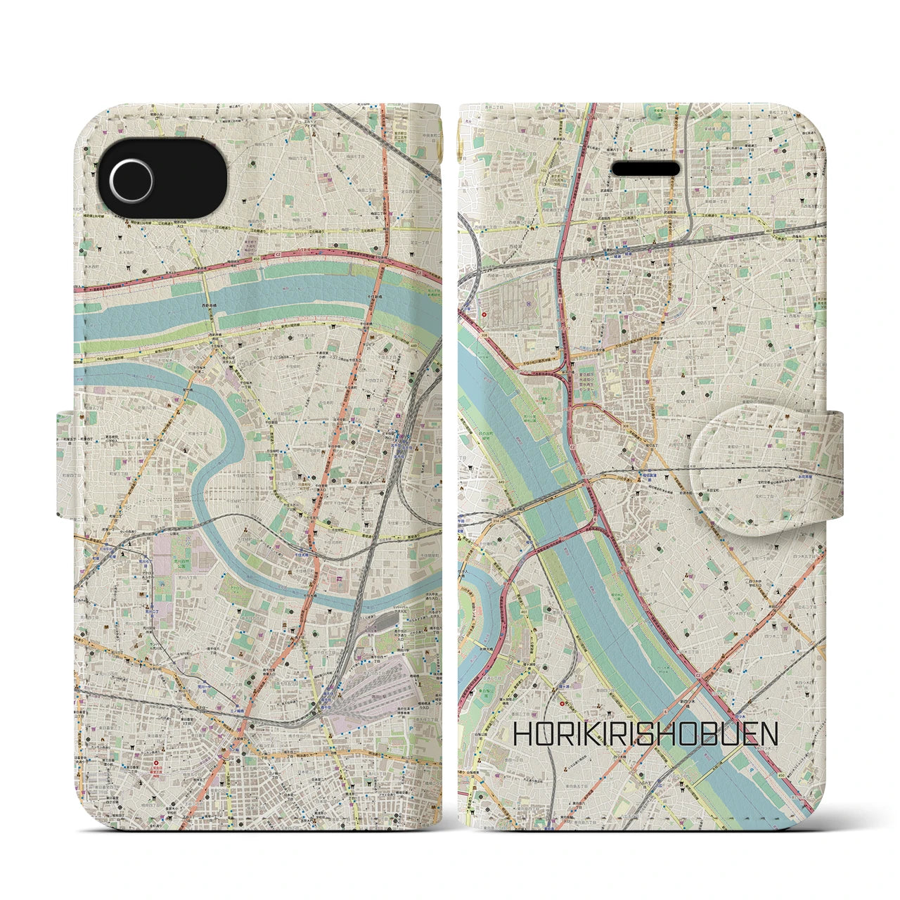 【堀切菖蒲園(東京都)】地図柄iPhoneケース(手帳タイプ)ナチュラル・iPhone SE(第3 / 第2世代) / 8 / 7 / 6s / 6 用