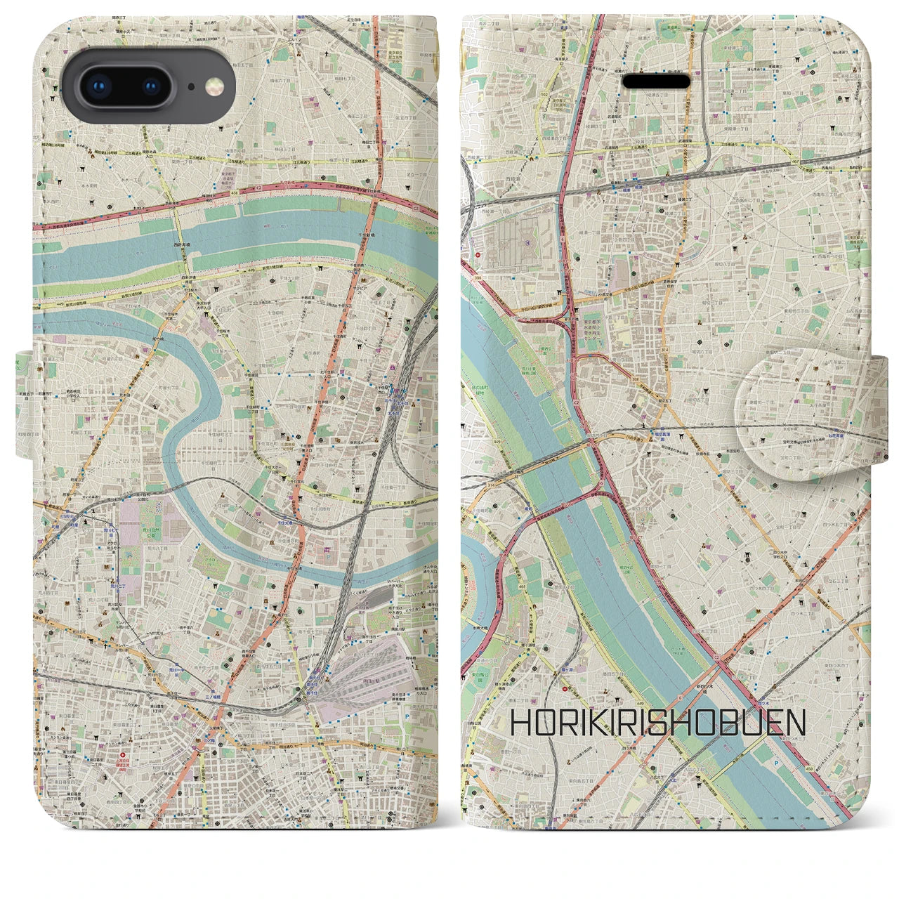 【堀切菖蒲園(東京都)】地図柄iPhoneケース(手帳タイプ)ナチュラル・iPhone 8Plus /7Plus / 6sPlus / 6Plus 用
