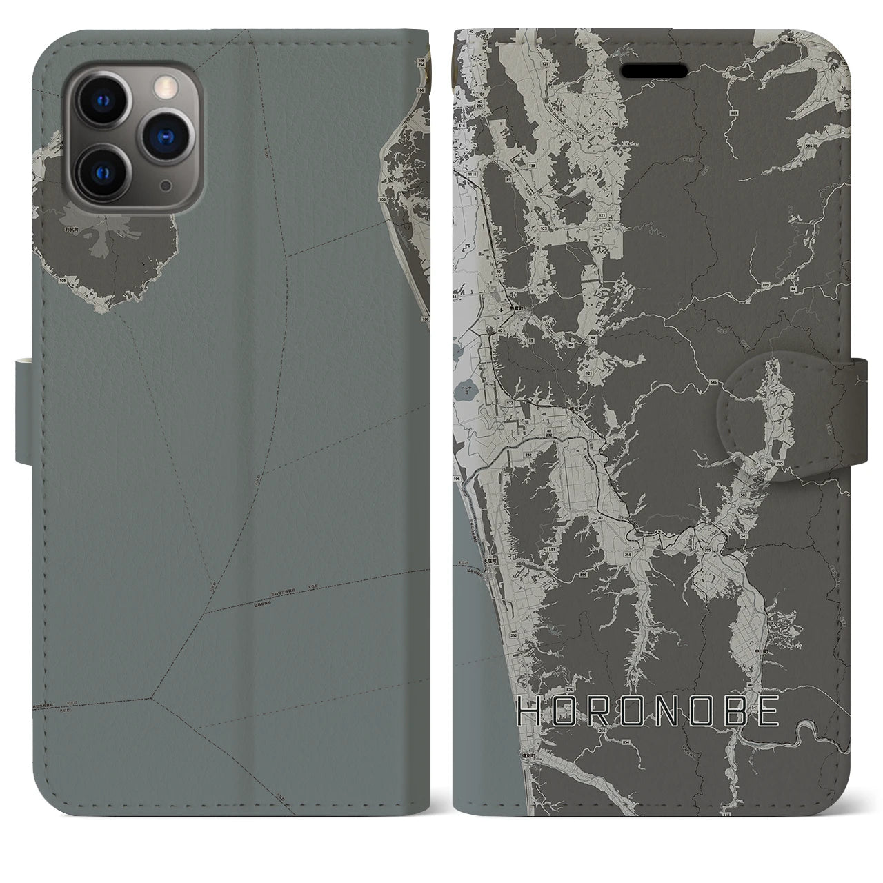 【幌延(北海道)】地図柄iPhoneケース(手帳タイプ)モノトーン・iPhone 11 Pro Max 用
