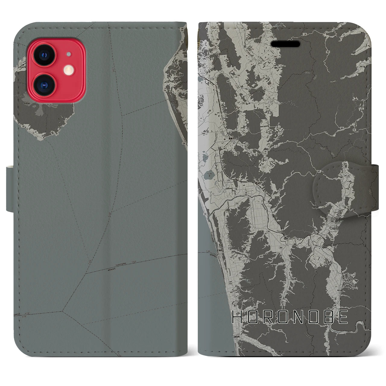 【幌延(北海道)】地図柄iPhoneケース(手帳タイプ)モノトーン・iPhone 11 用