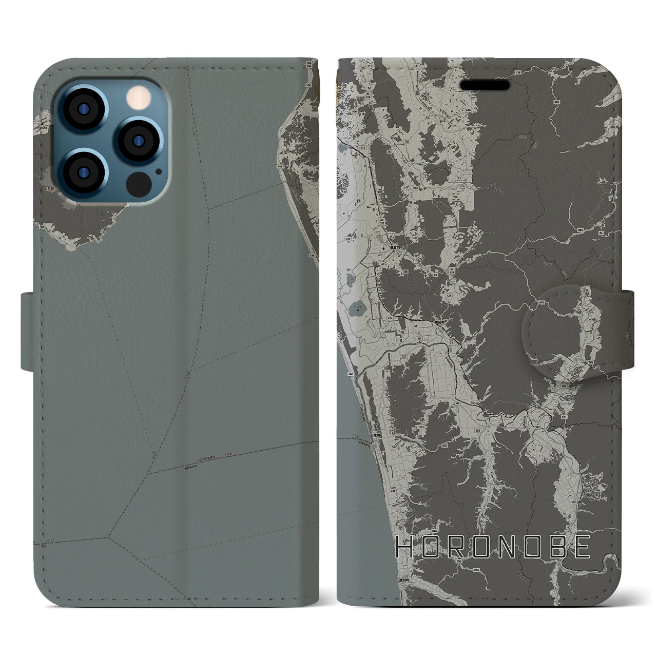 【幌延(北海道)】地図柄iPhoneケース(手帳タイプ)モノトーン・iPhone 12 / 12 Pro 用