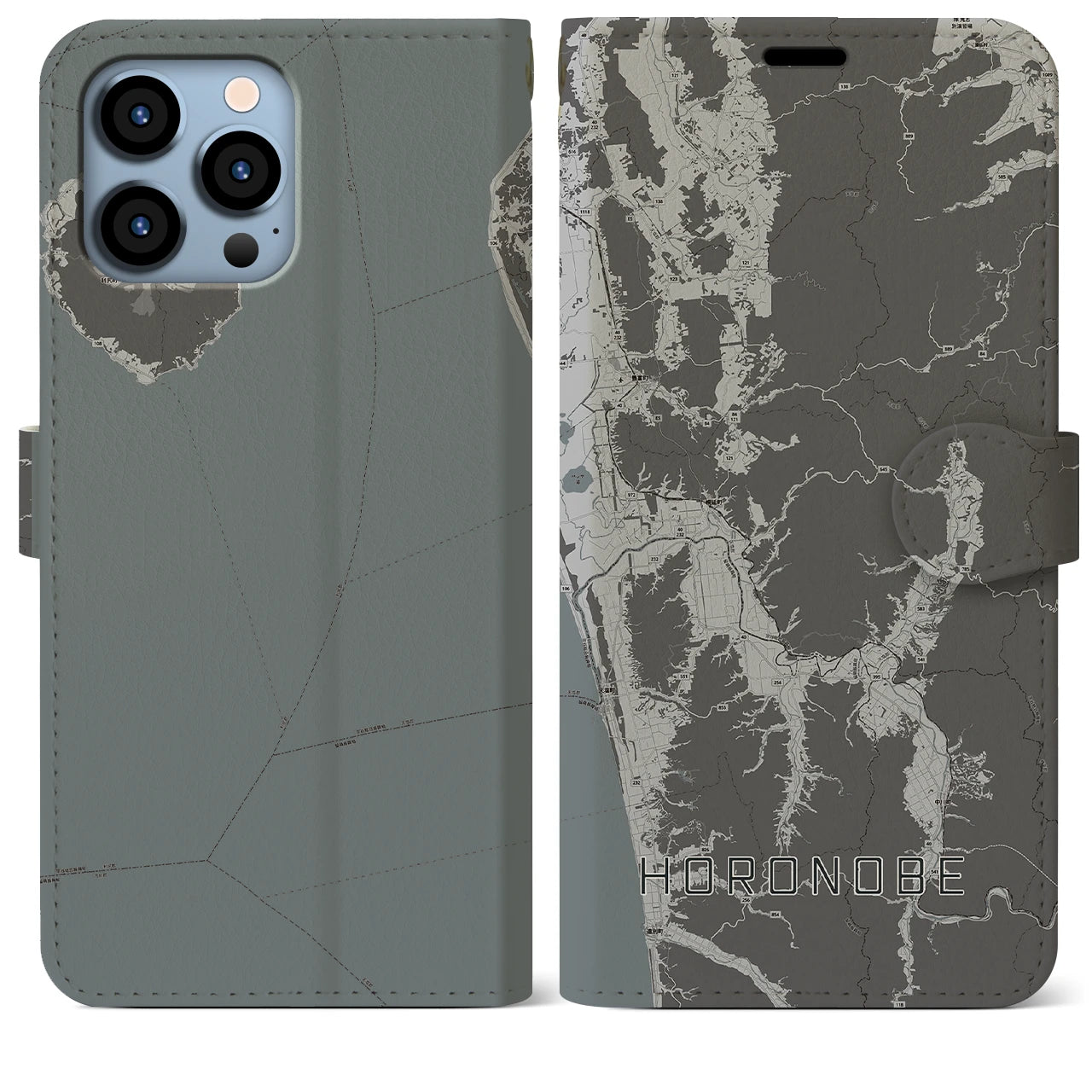 【幌延(北海道)】地図柄iPhoneケース(手帳タイプ)モノトーン・iPhone 13 Pro Max 用