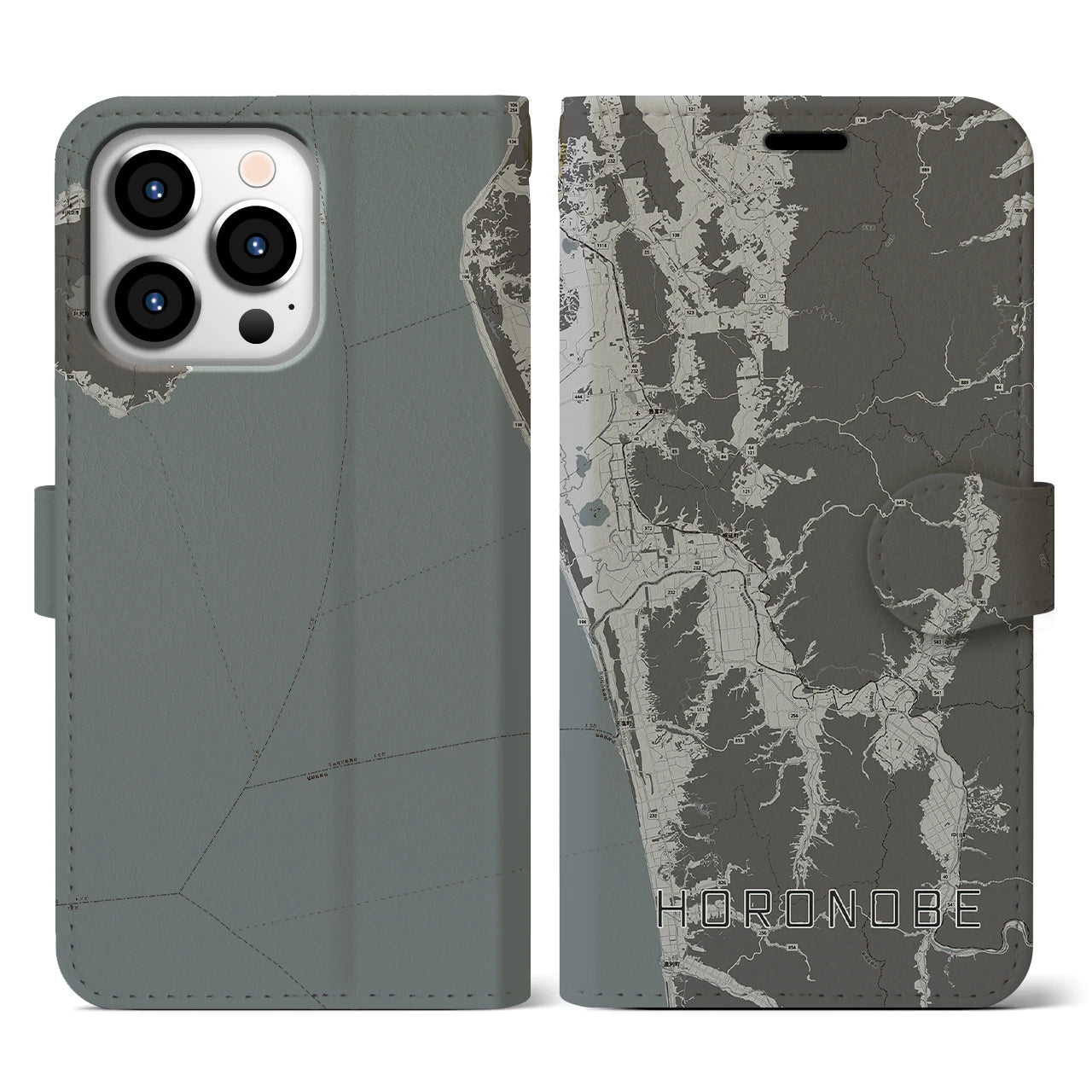 【幌延(北海道)】地図柄iPhoneケース(手帳タイプ)モノトーン・iPhone 13 Pro 用