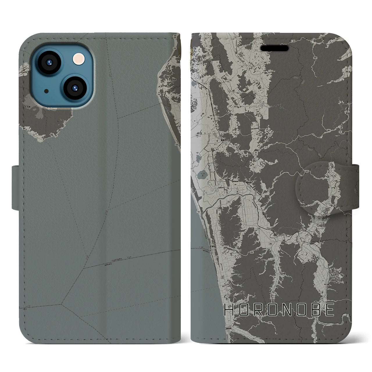 【幌延(北海道)】地図柄iPhoneケース(手帳タイプ)モノトーン・iPhone 13 用