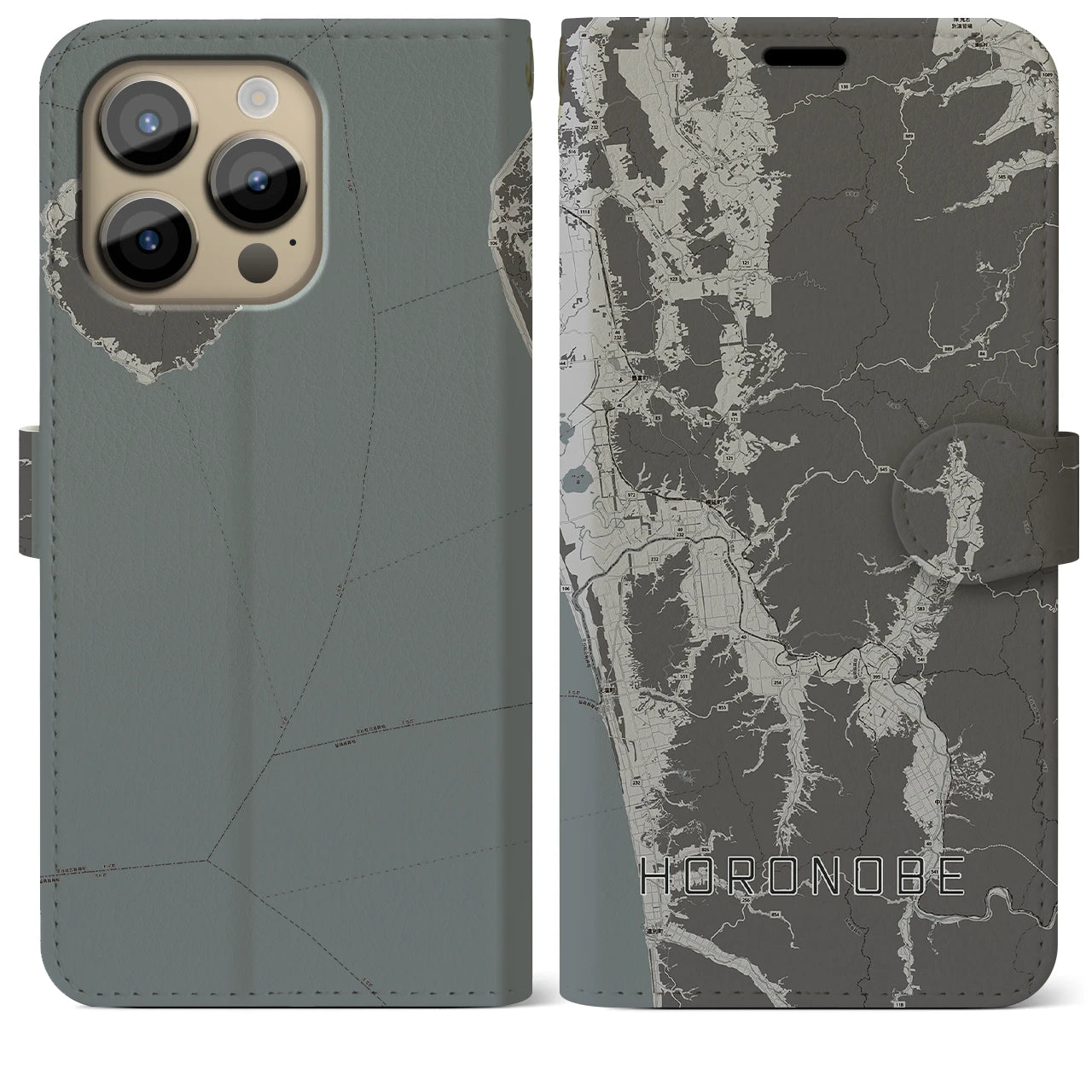 【幌延(北海道)】地図柄iPhoneケース(手帳タイプ)モノトーン・iPhone 14 Pro Max 用