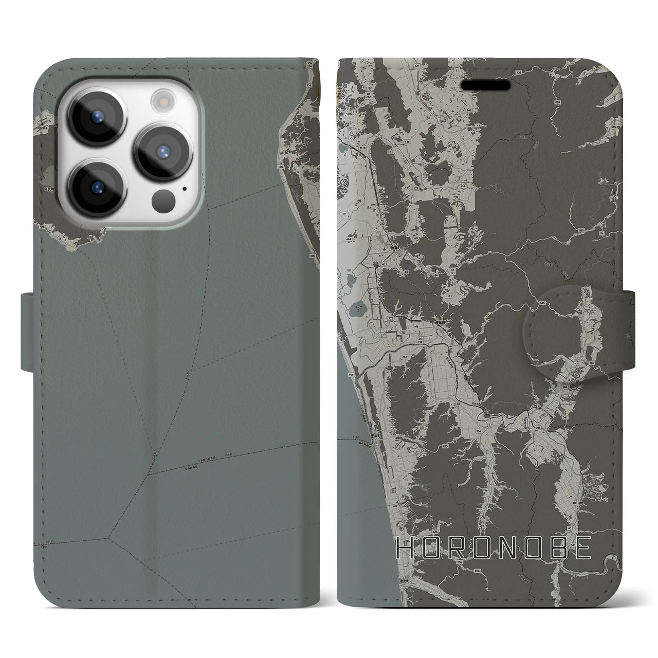 【幌延(北海道)】地図柄iPhoneケース(手帳タイプ)モノトーン・iPhone 14 Pro 用