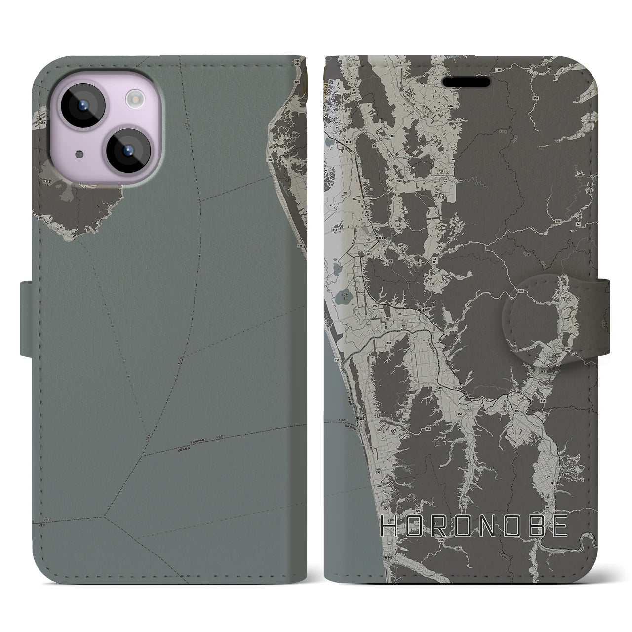 【幌延(北海道)】地図柄iPhoneケース(手帳タイプ)モノトーン・iPhone 14 用