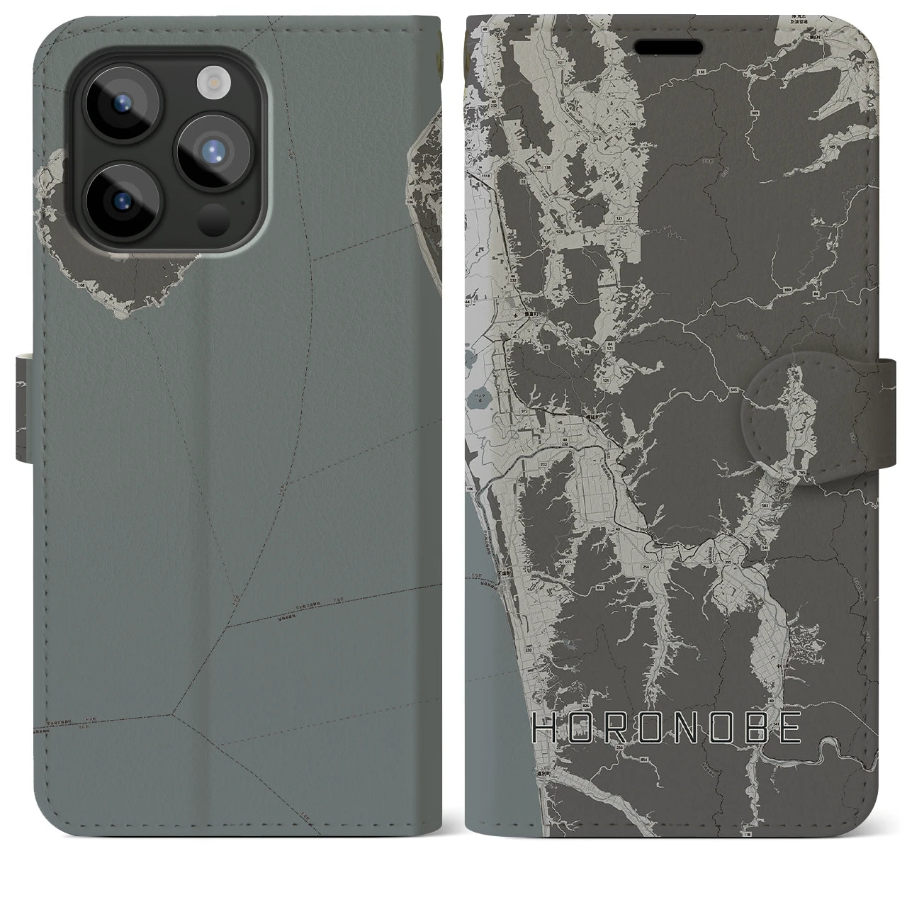 【幌延(北海道)】地図柄iPhoneケース(手帳タイプ)モノトーン・iPhone 15 Pro Max 用