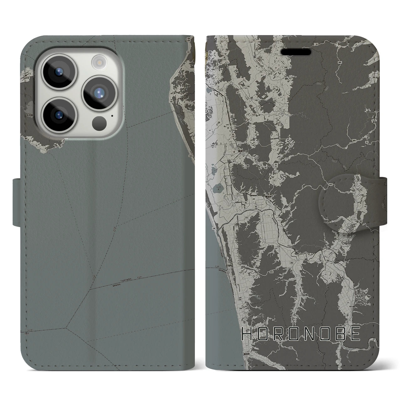 【幌延(北海道)】地図柄iPhoneケース(手帳タイプ)モノトーン・iPhone 15 Pro 用