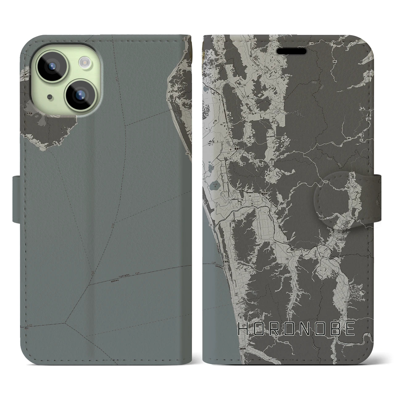 【幌延(北海道)】地図柄iPhoneケース(手帳タイプ)モノトーン・iPhone 15 用