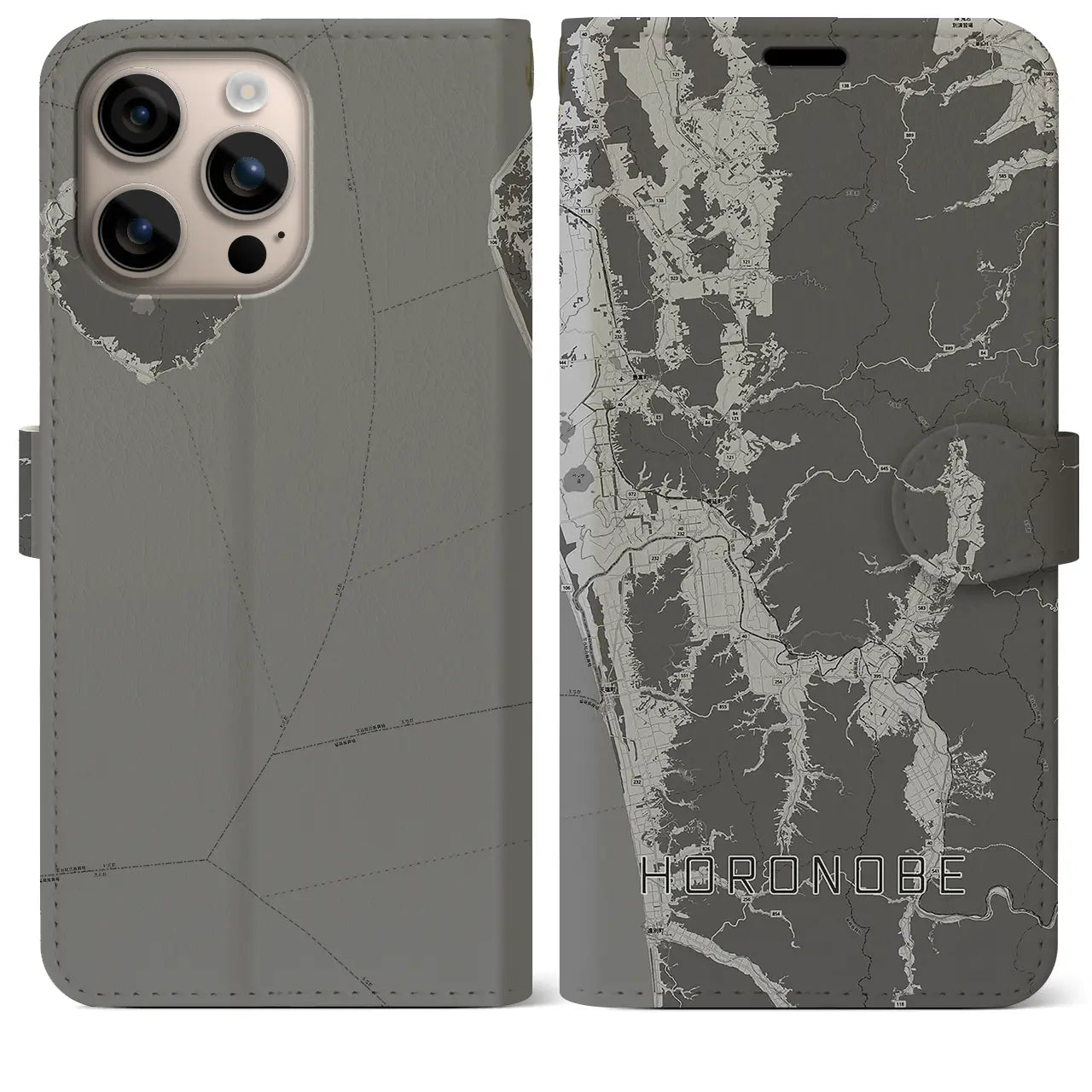 【幌延(北海道)】地図柄iPhoneケース(手帳タイプ)モノトーン・iPhone 16 Plus 用