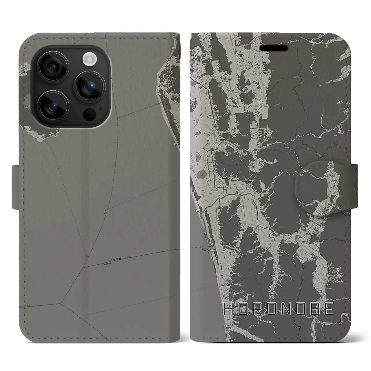 【幌延(北海道)】地図柄iPhoneケース(手帳タイプ)モノトーン・iPhone 16 用