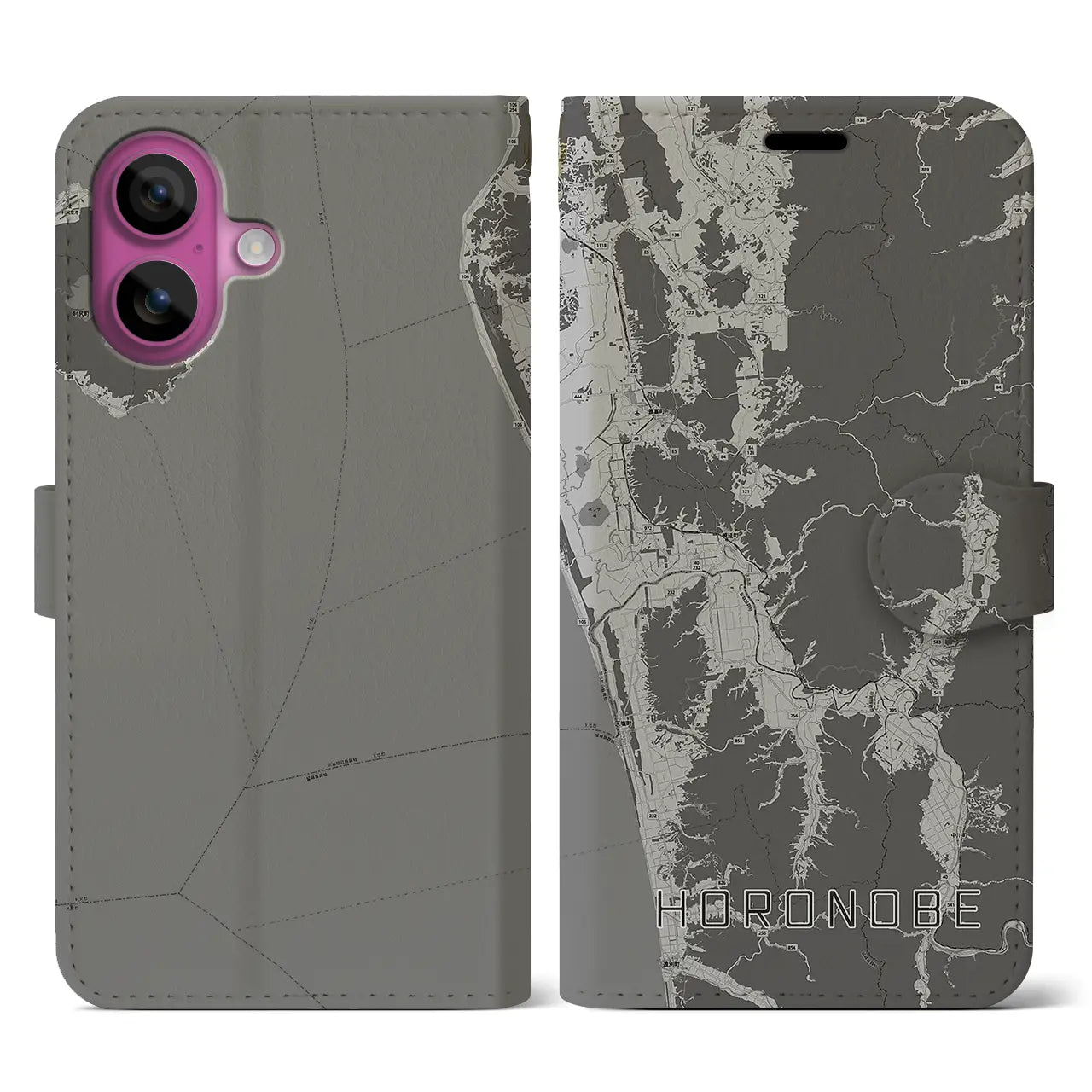 【幌延(北海道)】地図柄iPhoneケース(手帳タイプ)モノトーン・iPhone 16 Pro 用