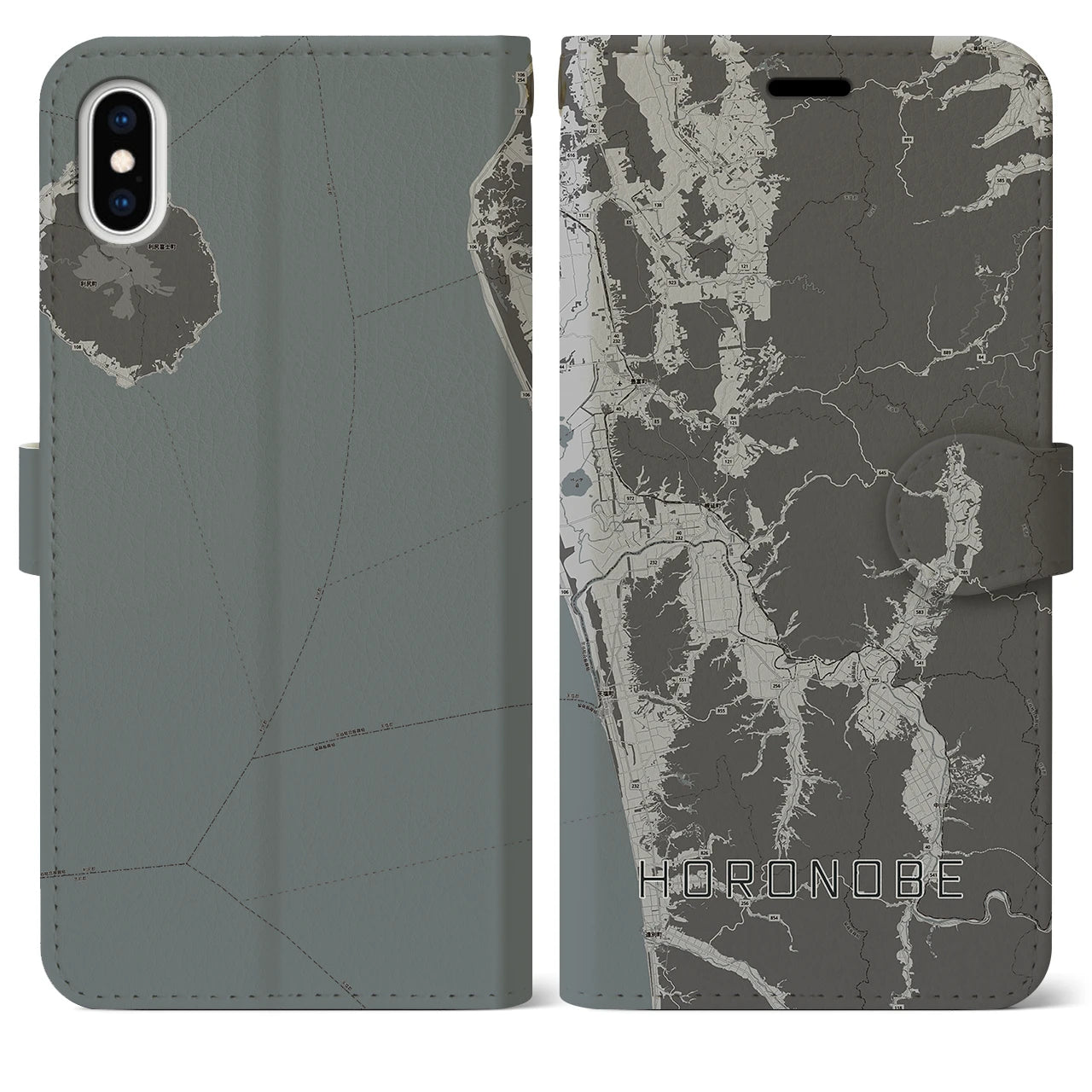 【幌延(北海道)】地図柄iPhoneケース(手帳タイプ)モノトーン・iPhone XS Max 用