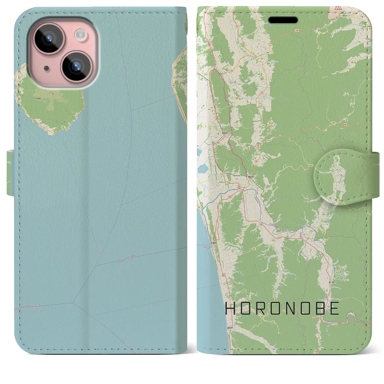 【幌延(北海道)】地図柄iPhoneケース(手帳タイプ)ナチュラル・iPhone 15 Plus 用