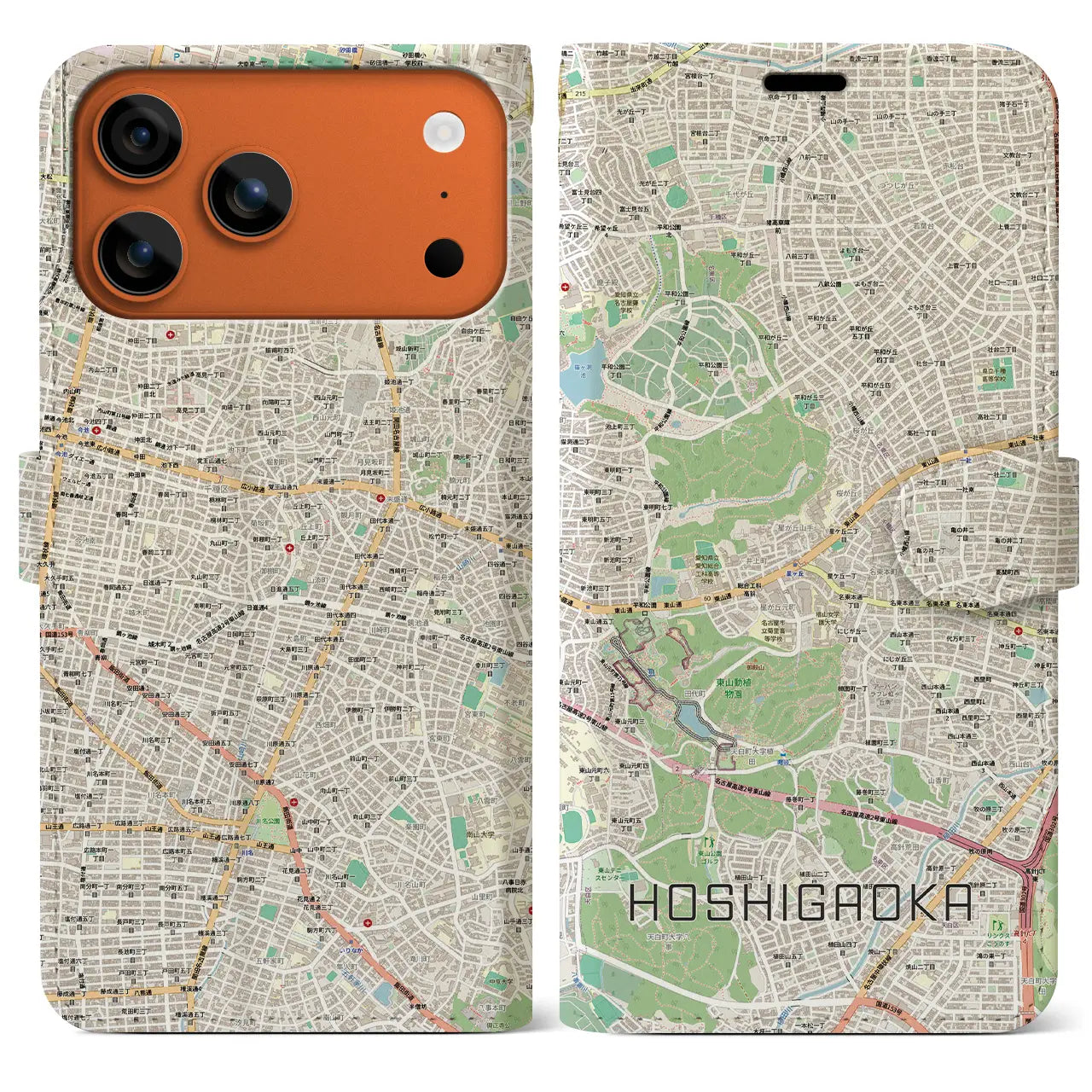 【星ヶ丘(愛知県)】地図柄iPhoneケース(手帳タイプ)モノトーン・iPhone 17 Pro Max 用