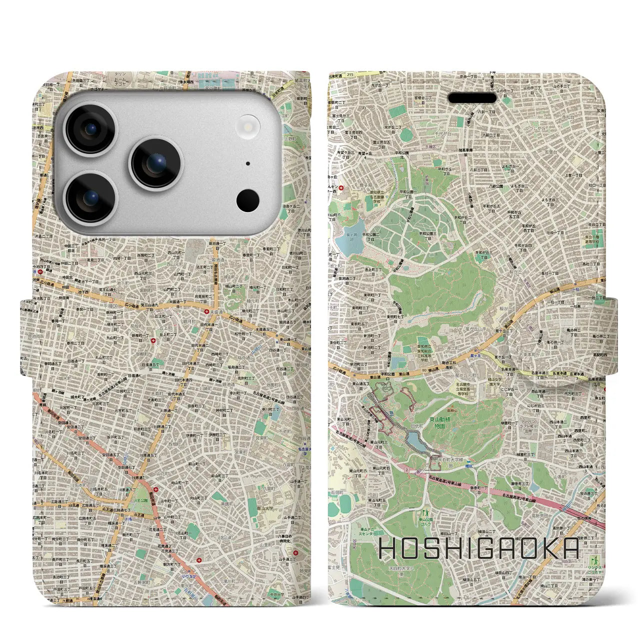 【星ヶ丘(愛知県)】地図柄iPhoneケース(手帳タイプ)ナチュラル・iPhone 17 Pro Max 用