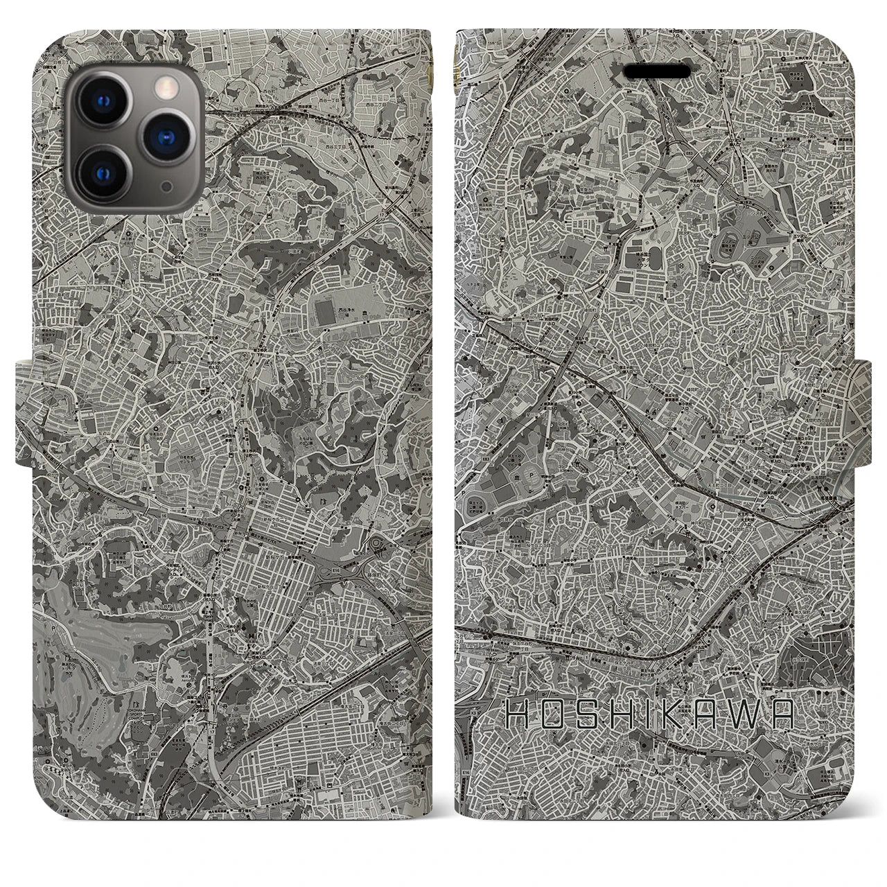 【星川(神奈川県)】地図柄iPhoneケース(手帳タイプ)モノトーン・iPhone 11 Pro Max 用
