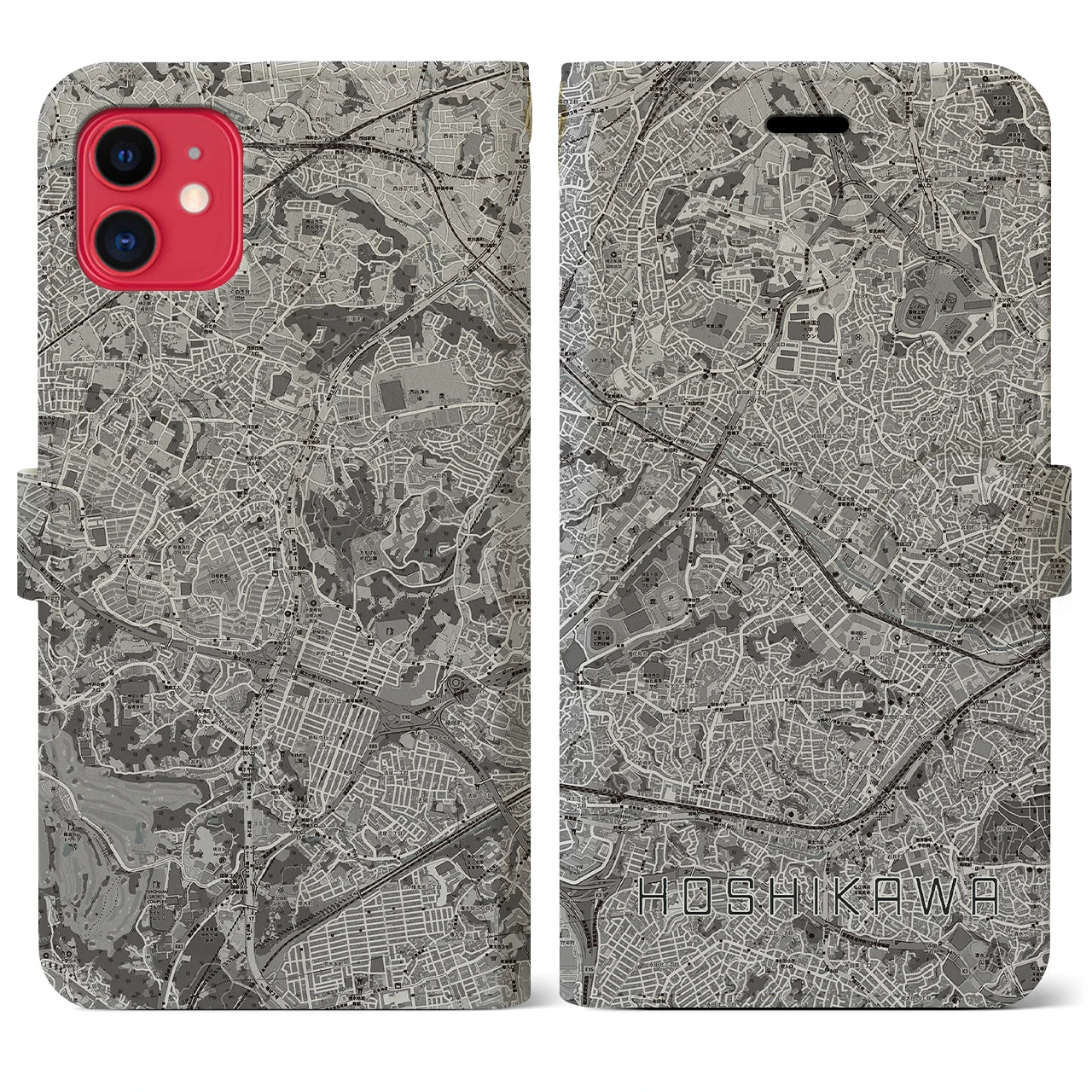 【星川(神奈川県)】地図柄iPhoneケース(手帳タイプ)モノトーン・iPhone 11 用