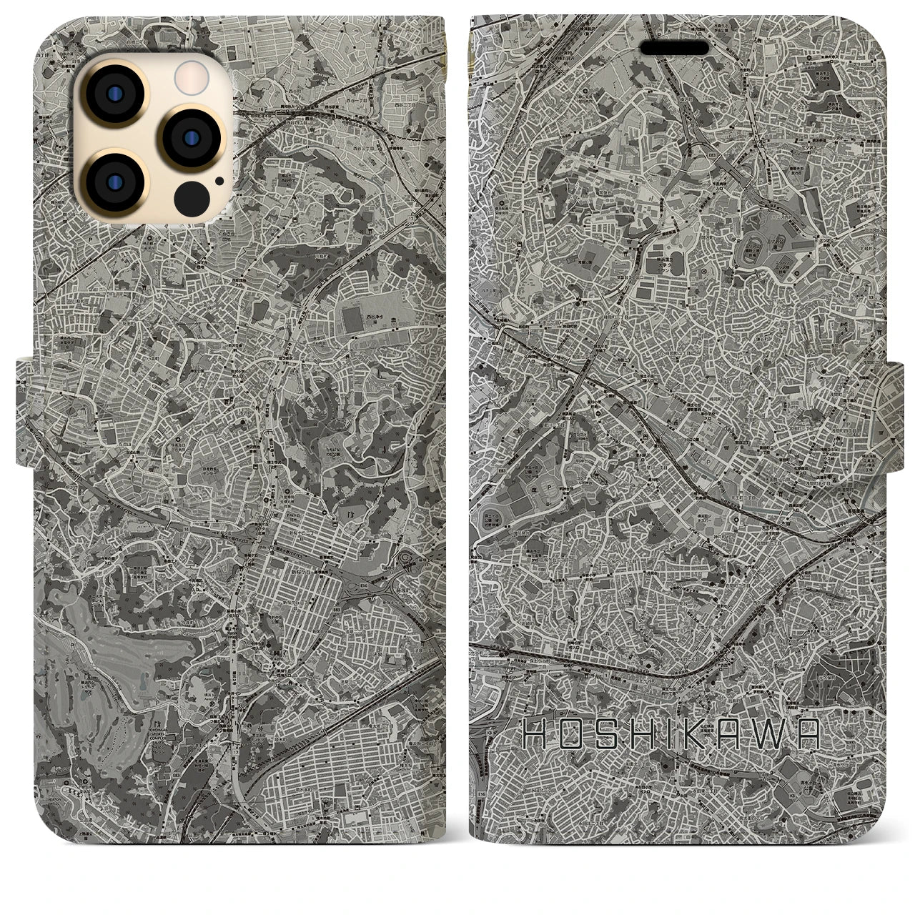 【星川(神奈川県)】地図柄iPhoneケース(手帳タイプ)モノトーン・iPhone 12 Pro Max 用