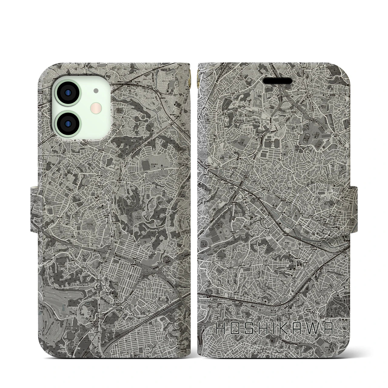 【星川(神奈川県)】地図柄iPhoneケース(手帳タイプ)モノトーン・iPhone 12 mini 用
