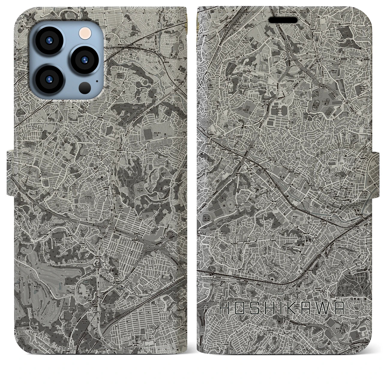 【星川(神奈川県)】地図柄iPhoneケース(手帳タイプ)モノトーン・iPhone 13 Pro Max 用
