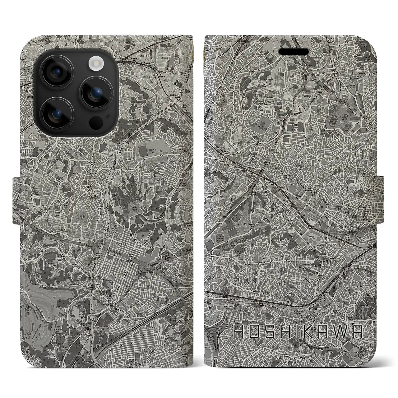 【星川(神奈川県)】地図柄iPhoneケース(手帳タイプ)モノトーン・iPhone 16 用