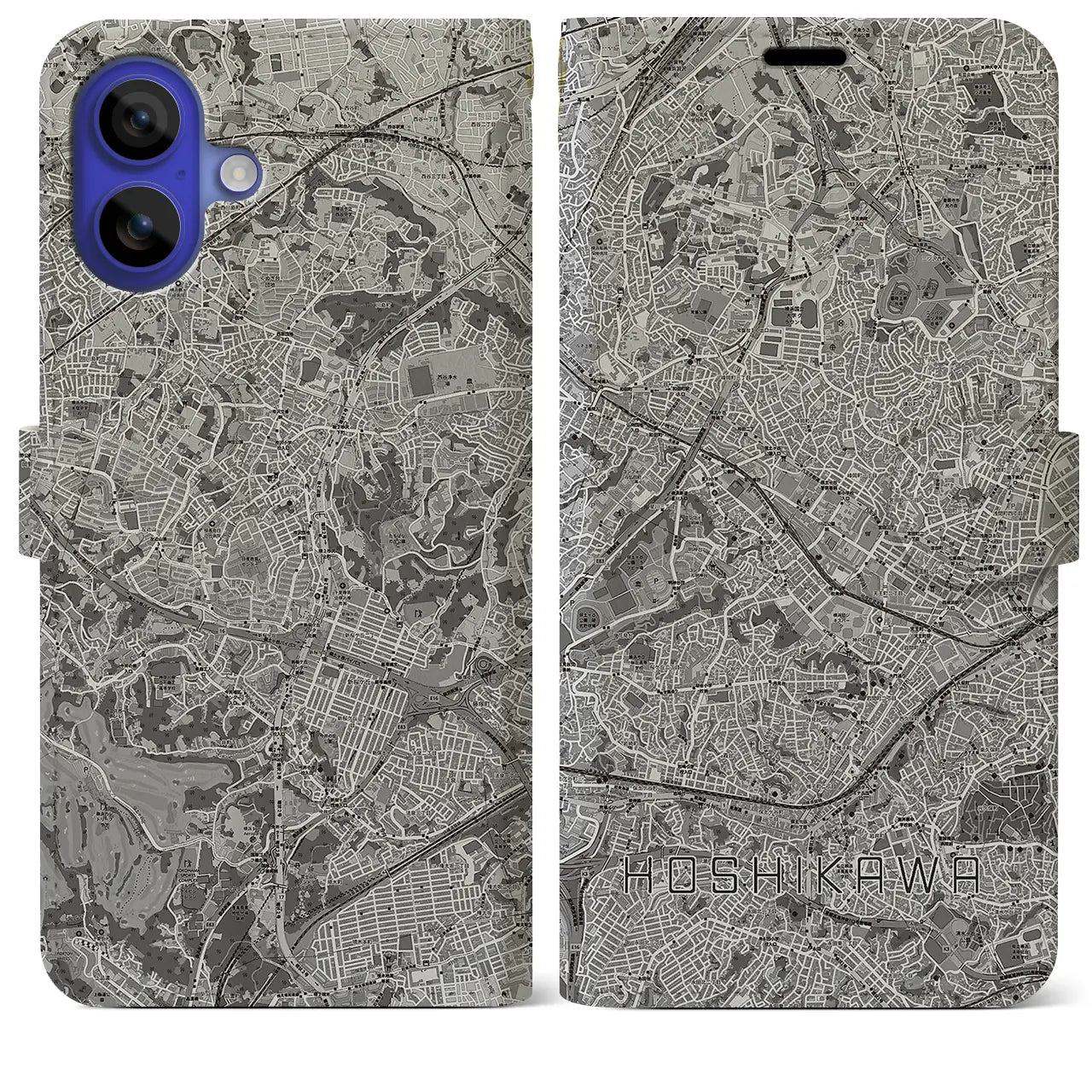 【星川(神奈川県)】地図柄iPhoneケース(手帳タイプ)モノトーン・iPhone 16 Pro Max 用