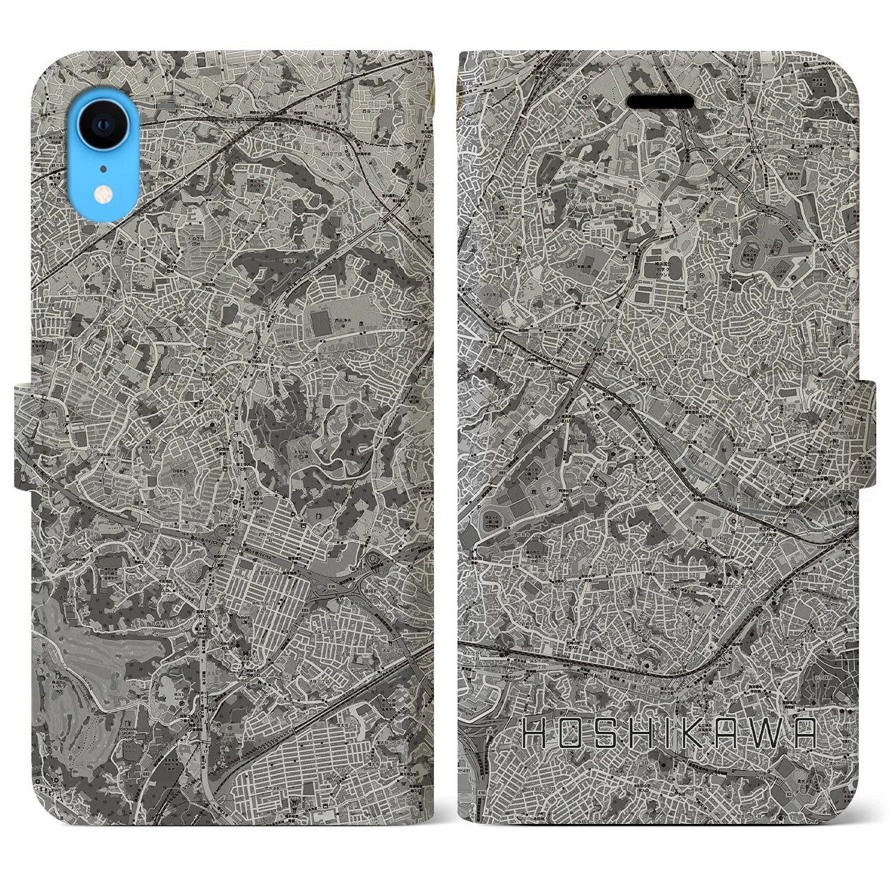 【星川(神奈川県)】地図柄iPhoneケース(手帳タイプ)モノトーン・iPhone XR 用