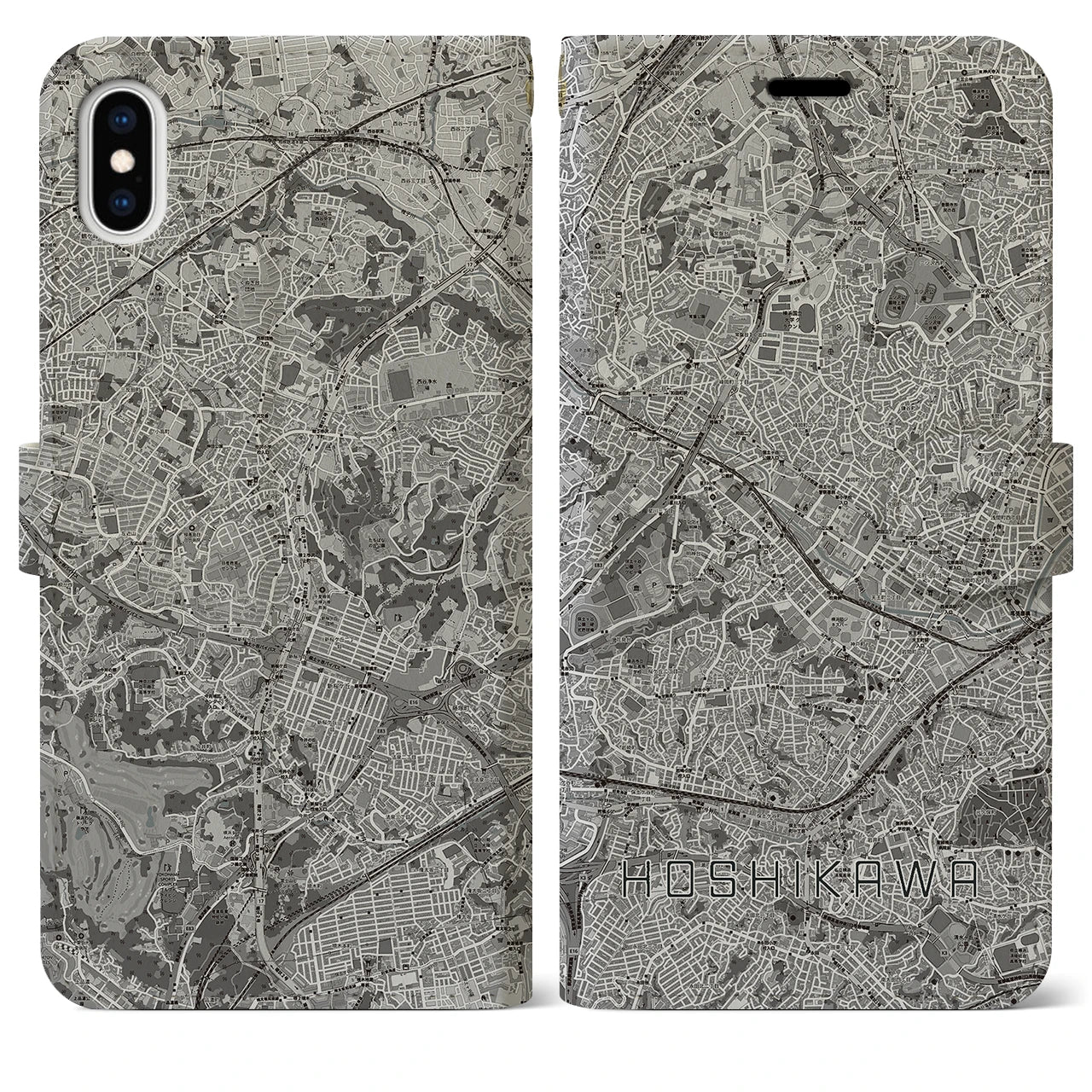 【星川(神奈川県)】地図柄iPhoneケース(手帳タイプ)モノトーン・iPhone XS Max 用