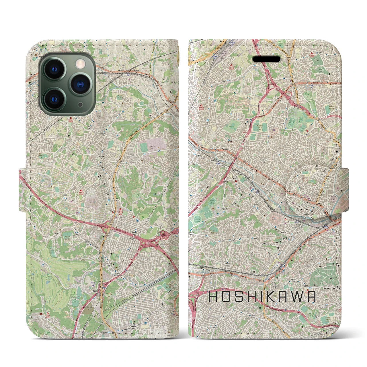 【星川(神奈川県)】地図柄iPhoneケース(手帳タイプ)ナチュラル・iPhone 11 Pro 用