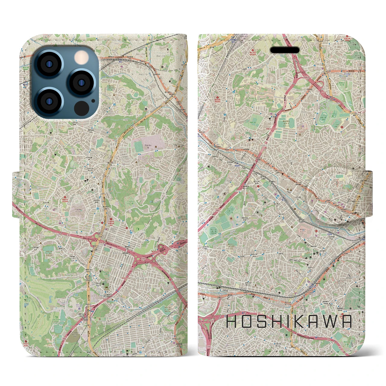【星川(神奈川県)】地図柄iPhoneケース(手帳タイプ)ナチュラル・iPhone 12 / 12 Pro 用