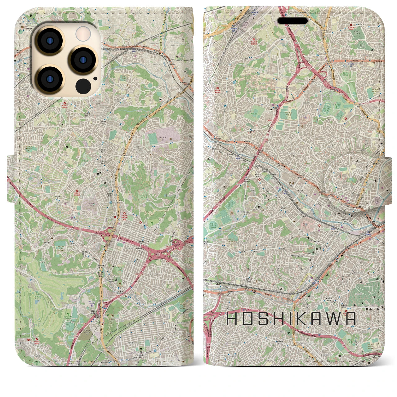 【星川(神奈川県)】地図柄iPhoneケース(手帳タイプ)ナチュラル・iPhone 12 Pro Max 用