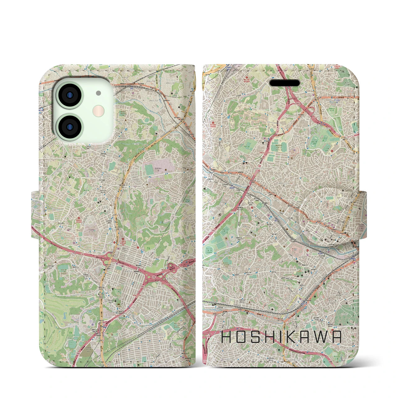 【星川(神奈川県)】地図柄iPhoneケース(手帳タイプ)ナチュラル・iPhone 12 mini 用