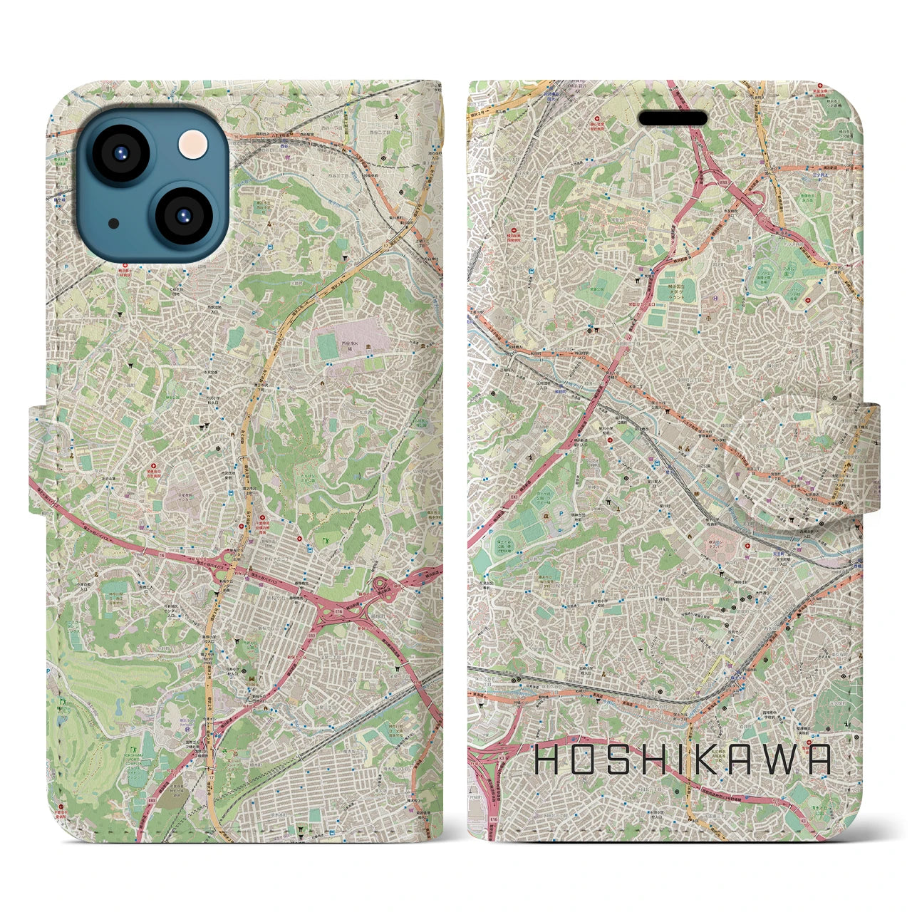 【星川(神奈川県)】地図柄iPhoneケース(手帳タイプ)ナチュラル・iPhone 13 用