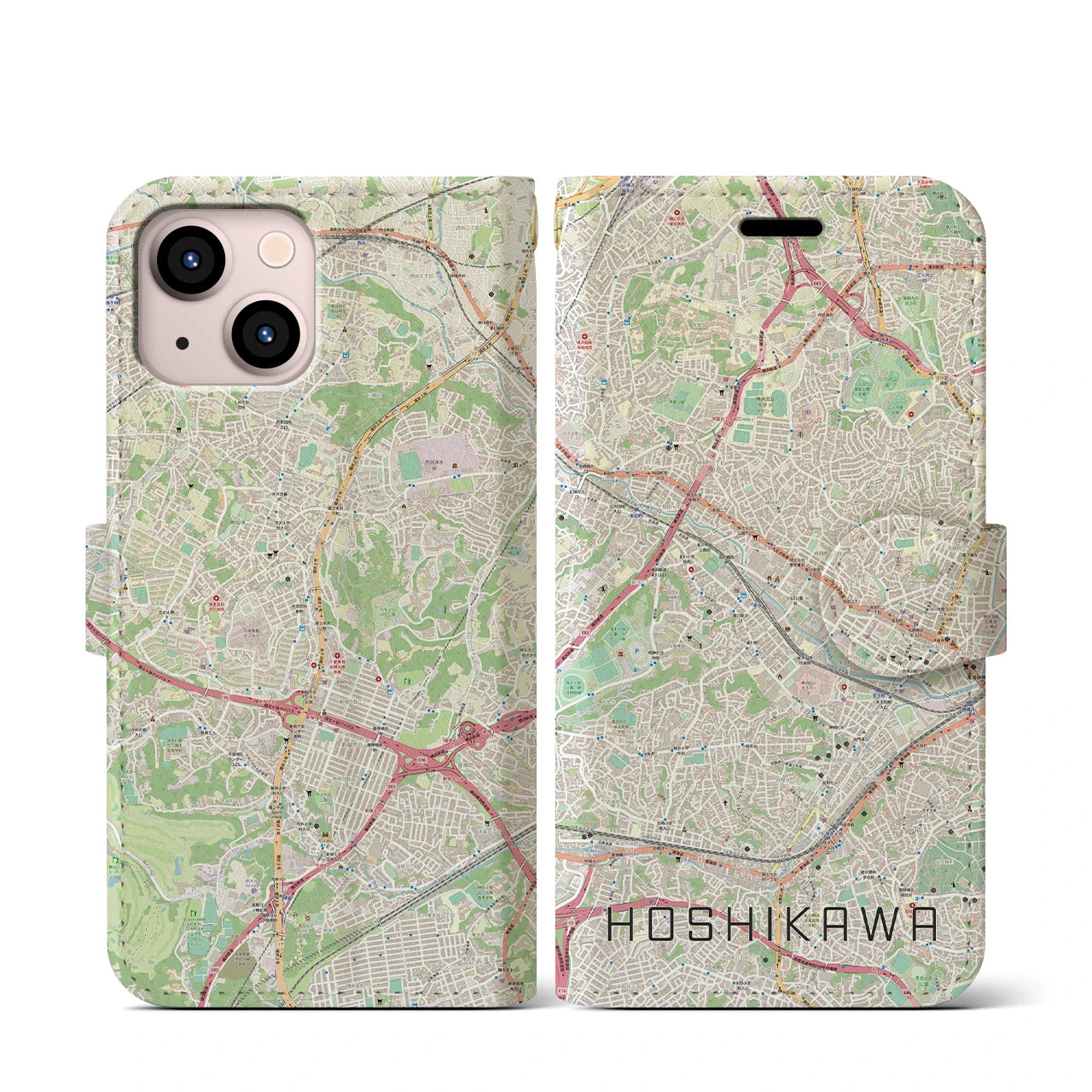 【星川(神奈川県)】地図柄iPhoneケース(手帳タイプ)ナチュラル・iPhone 13 mini 用