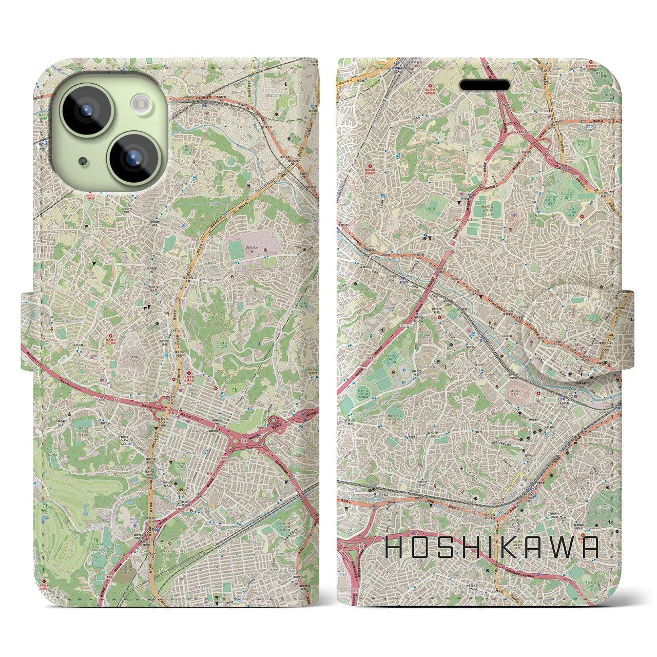 【星川(神奈川県)】地図柄iPhoneケース(手帳タイプ)ナチュラル・iPhone 15 用