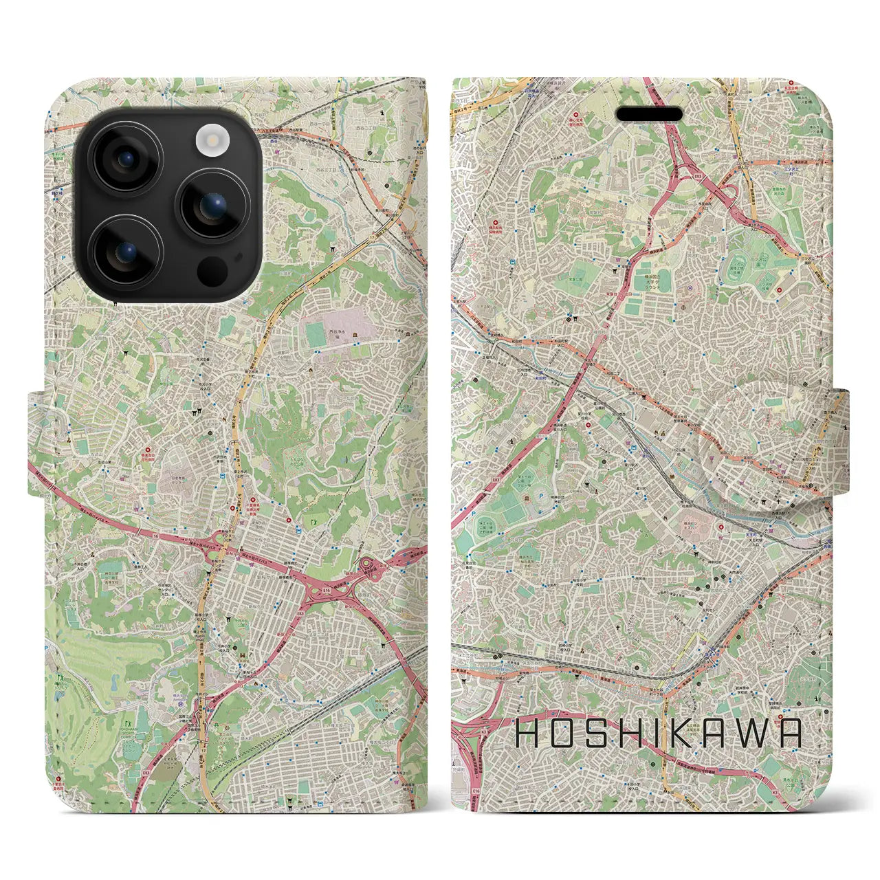 【星川(神奈川県)】地図柄iPhoneケース(手帳タイプ)ナチュラル・iPhone 16 用