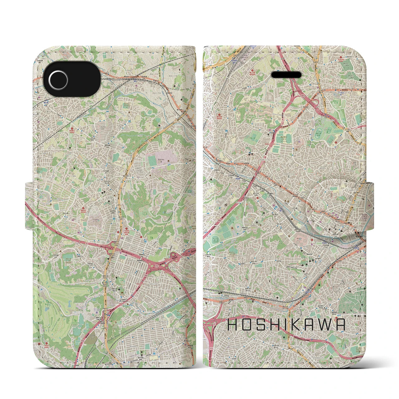 【星川(神奈川県)】地図柄iPhoneケース(手帳タイプ)ナチュラル・iPhone SE(第3 / 第2世代) / 8 / 7 / 6s / 6 用