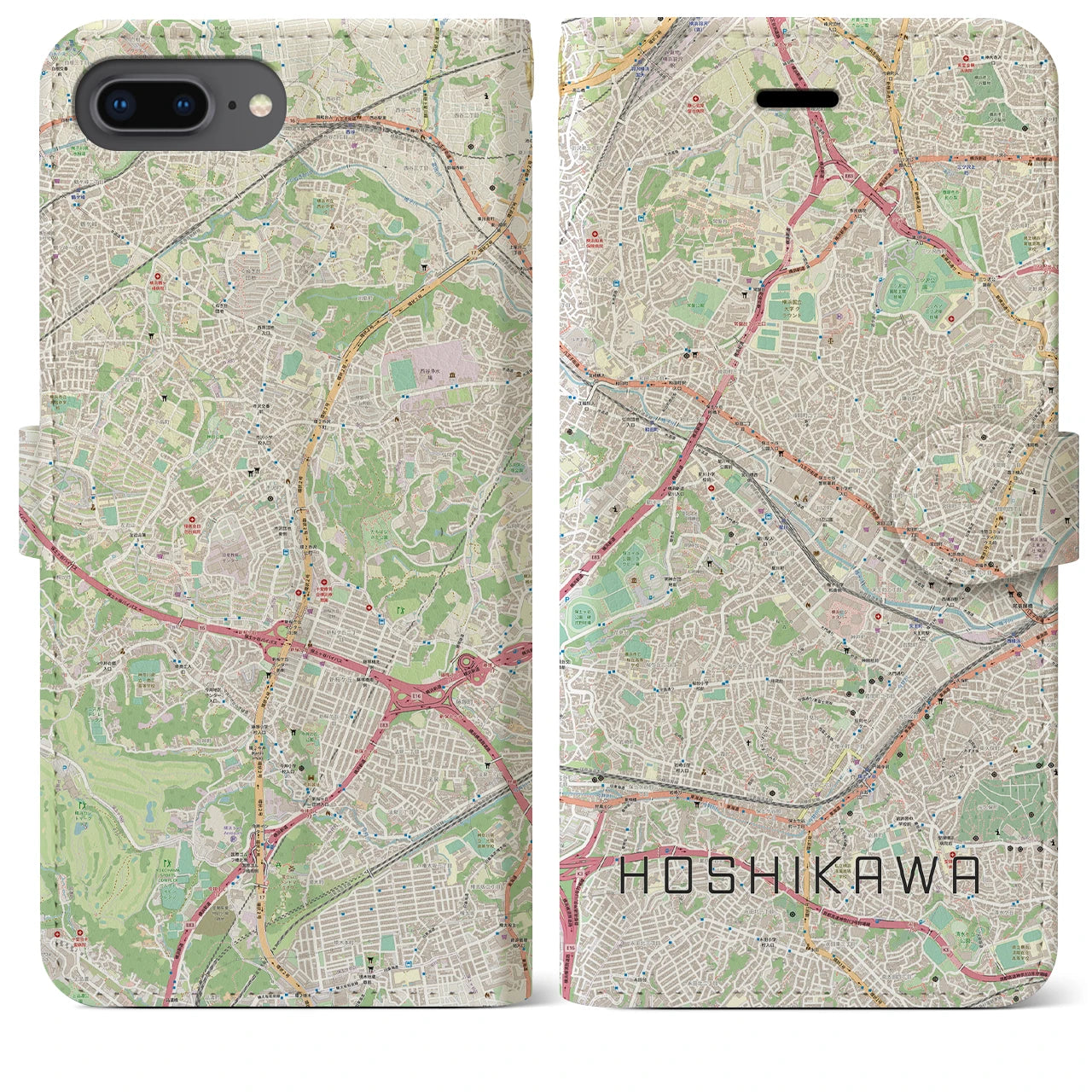 【星川(神奈川県)】地図柄iPhoneケース(手帳タイプ)ナチュラル・iPhone 8Plus /7Plus / 6sPlus / 6Plus 用