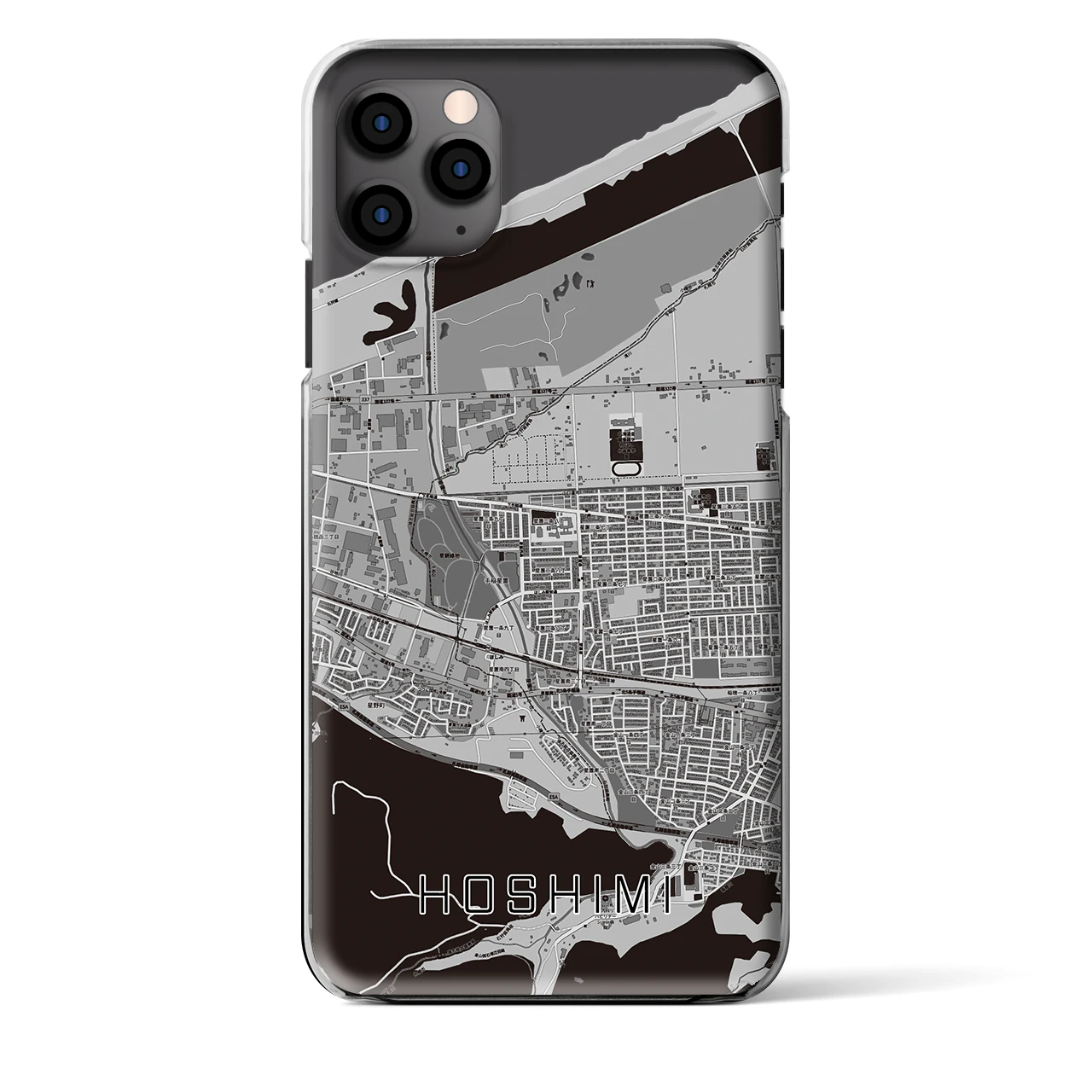 【ほしみ(北海道)】地図柄iPhoneケース(クリアタイプ)モノトーン・iPhone 11 Pro Max 用