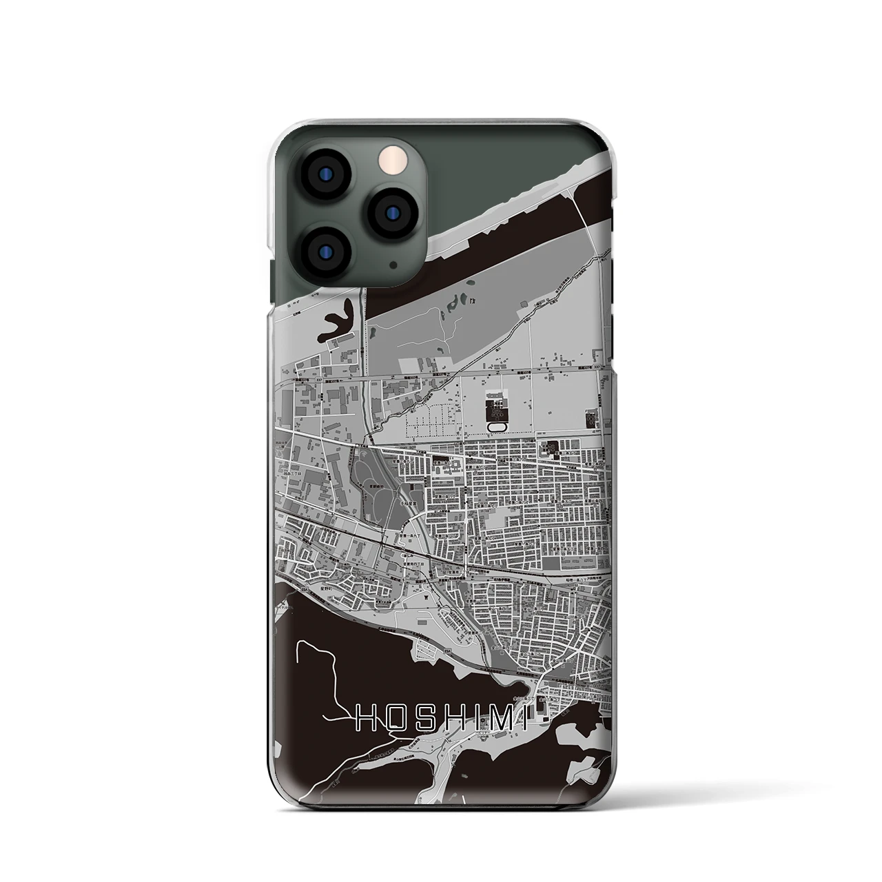 【ほしみ(北海道)】地図柄iPhoneケース(クリアタイプ)モノトーン・iPhone 11 Pro 用