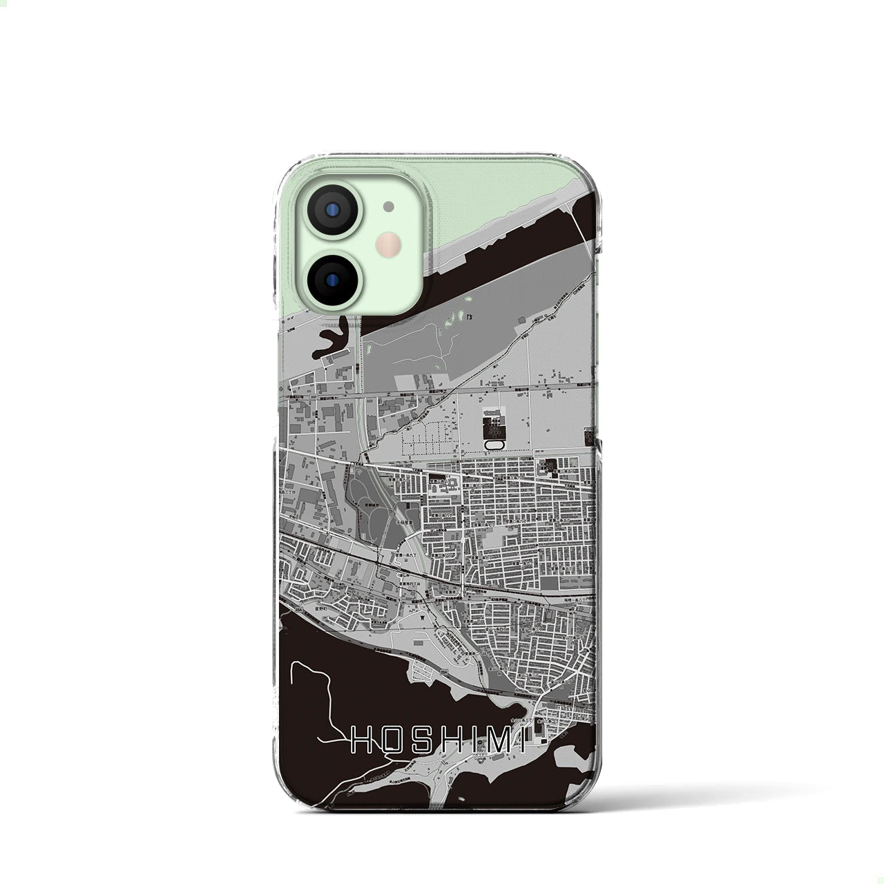 【ほしみ(北海道)】地図柄iPhoneケース(クリアタイプ)モノトーン・iPhone 12 mini 用