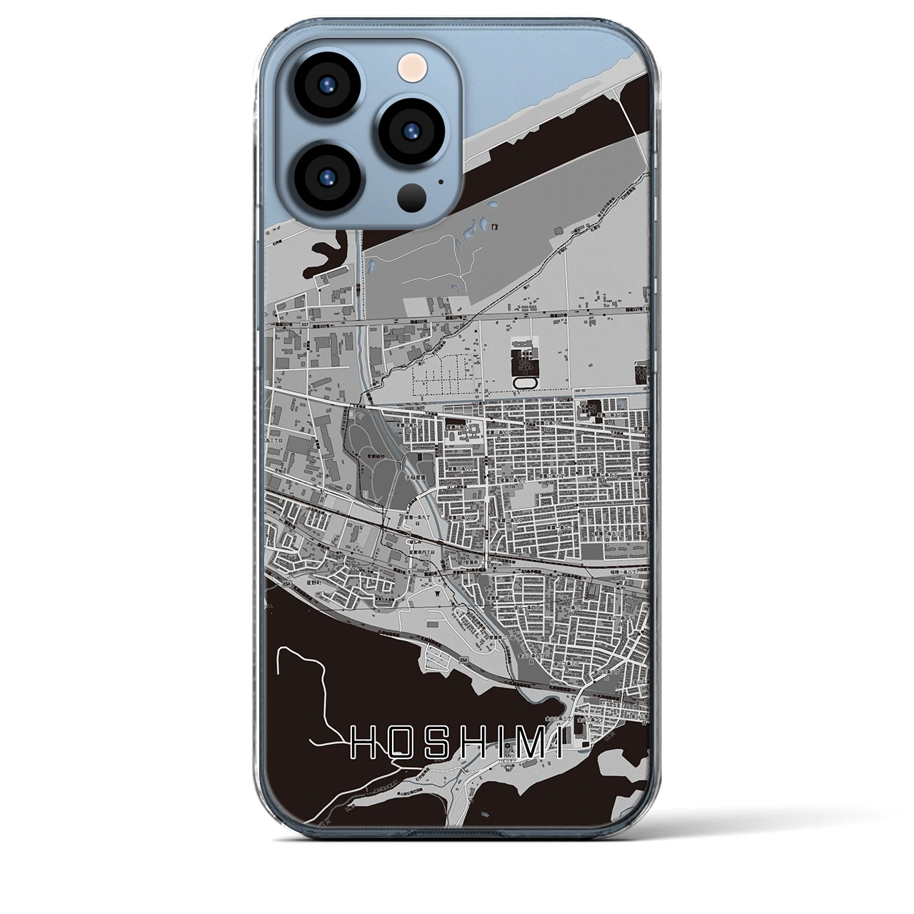 【ほしみ(北海道)】地図柄iPhoneケース(クリアタイプ)モノトーン・iPhone 13 Pro Max 用