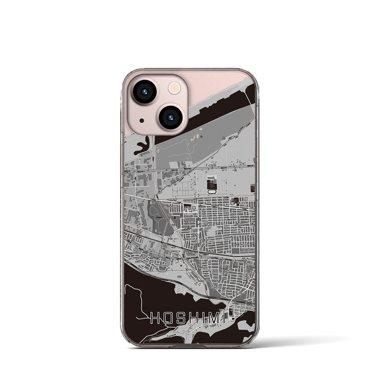 【ほしみ(北海道)】地図柄iPhoneケース(クリアタイプ)モノトーン・iPhone 13 mini 用